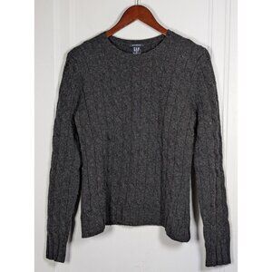 Gap Women’s Size Medium Lambs Wool Blend Gray Cable Knit Pullover Sweater